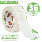 36Rolls Eco-Friendly Kraft Paper Tape 2Inch x 55Yard, White Paper Packing Tape, Biodegradable Recyclable Packaging Tape Self Adhesive Box Tape for Shipping, Sealing, Moving