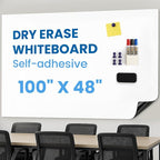 YOUNGJQ Large Magnetic Whiteboard Surface 100" x 48", Self-Adhesive & No Ghosting Dry Erase White Board Sheet for Wall, Peel and Stick Wallpaper for Conference Room Playroom Office
