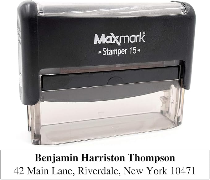 MaxMark Customized Self Inking Stamp - Up to 2 Lines of Text - Small & Wide Size - Choose from 15 Ink Colors