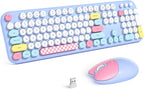 Wireless Keyboard and Mouse, Full Size Typewriter Keyboard and Cute Cat Shape Design Mouse Combo for Windows 7/8/10, Laptop, Desktop, PC, Computer (Blue)