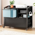 HSH Rolling Lateral File Cabinet with Storage Drawer, Black Mobile Filing Cabinet for Legal/Letter Size, Wood Metal Printer Stand with Shelves, Wheels & Hanging File Folder for Home Office Desk, 33 In
