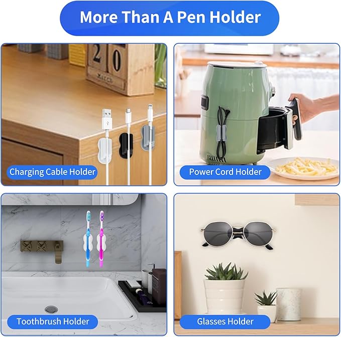 12PCS Pen Holder for Desk, Upgraded Adhesive Pen Pencil Holder for Desk Wall Clipboard Car Silicone Pens Markers Pencils Organizer Teacher Supplies Office Supplies (12PCS Gray)