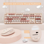 Wireless Keyboard and Mouse Combo, Ergonomic Full Size Typewriter Retro Round Keycaps Keyboard, Compatible with Windows, PC, Perfer for Home and Office Keyboards (Chocolate Color)