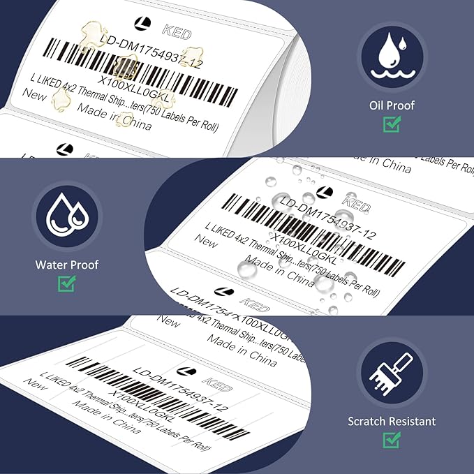 L LIKED 4" x 2" Direct Thermal Labels, Permanent Adhesive Barcode Shipping Labels & Compatible with Rollo, Zebra and other Desktop Printers (12 Rolls, 9000 Labels)