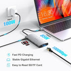 USB C Docking Station Dual Monitor, RSHTECH 11-in-1 USB C Hub Multiport Adapter with 2 HDMI 4K/8K, 3 USB 3.2 Ports 10Gbps(2C+1A), 2 USB 3.0 Ports, 100W PD, Gigabit Ethernet, SD/TF Card Reader