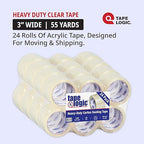 Tape Logic 3" x 55 yds Acrylic Packing Tape 3.5 Mil, Clear (24-Pack) Heavy Duty Packing Tape Rolls for Sealing Boxes at Home, Warehouse, & Office, Supplies for Packaging, Shipping, Moving