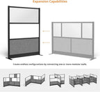 Stand Up Desk Store Workflow Wide Modular Wall | 53'' x 70'' Wall | Expandable Partition Room Divider with Rearrangeable Frosted Acrylic, Sound Absorbent and Whiteboard Panels (Black Frame)