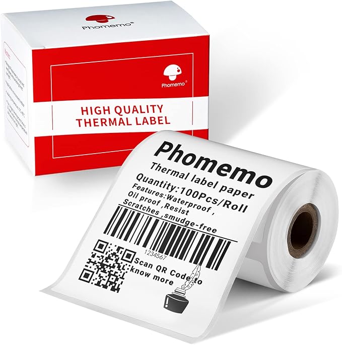 Phomemo 2.36" x 3.14" Multipurpose Labels, Premium Adhesive Mailing Address Label Compatible with M220 M200 Thermal Printer for Logo Design, QR Code, Name Tag, Inventory, 100Pcs