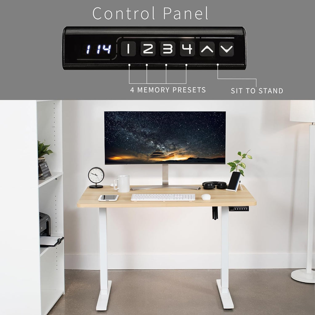 VIVO Electric 48 x 30 in Standing Desk, Memory Height Adjustment, 1B Series, One-Piece Light Wood Top, White Frame, DESK-KIT-1W5C