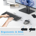 FENIFOX Wireless Keyboard and Mouse, Ergonomic Rechargeable Silent Quiet Slim USB C Flat Compact Full Size with Number Pad Soft Cover Keyboards for Mac Computer PC Surface Laptop MacBook iMac Black