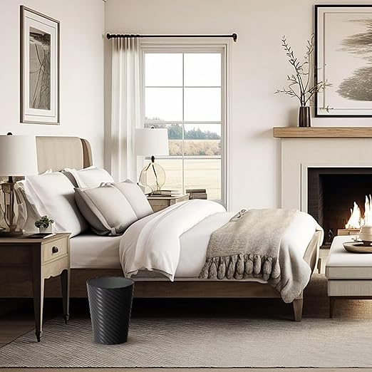 Bathroom Trash Can, 3 Pack 1.8 Gallons Small Trash Can with Trash Bags, Bathroom Garbage Can, Plastic Trash Bin, Round Waste Basket for Bedroom, Office, Kitchen, Room, Compact Space (Black)