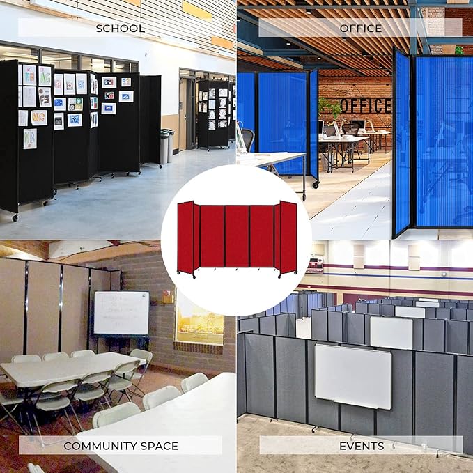 Versare Room Divider 360 Portable Wall Partition | Folding Panels | Large Freestanding Divider | Locking Wheels | Temporary Room Separator | 25' x 7'6'', Slate