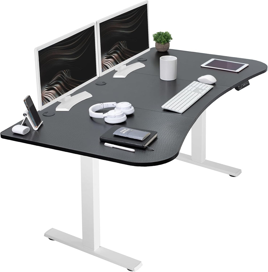 VIVO Electric 63 x 32 in Standing Desk, Memory Height Adjustment, 1B Series, Black Carbon Fiber Top White Frame, DESK-KIT-1W1R