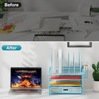 Marbrasse Desk Organizers, 4-Tier Mesh Desk File Organizer with 5 Vertical File Holders and 2 Pen Holders, Multifunction Desktop Organizer,Desk Organizers and Accessories for Home Office (Blue)