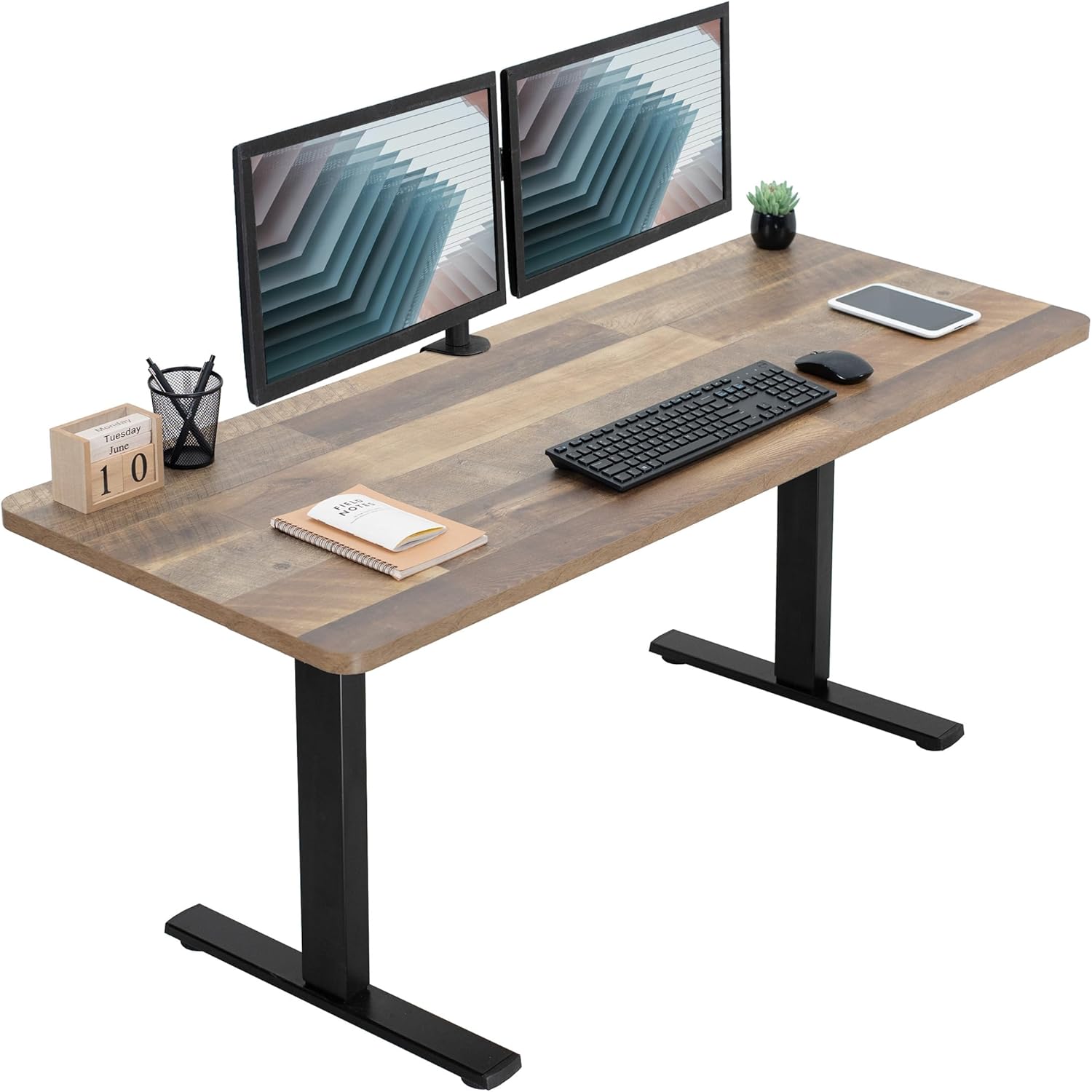 VIVO Electric 60 x 24 in Standing Desk, Memory Height Adjustment, 1B Series, One-Piece Reclaimed Wood Top, Black Frame, DESK-KIT-1B6P