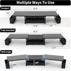 Desk Dual Monitor Stand Riser - Desk Organizer with Drawer and Pen Holders, Office Desk Accessories & Workspace Organization, Computer Monitor Stand for Laptop, Printer, TV(BLACK)