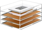 SANRUI 4 Tier Stackable Paper Letter Tray, Acrylic Vertical File Tray A4 Desk Organizer and Accessories Sorter Trays, Clear Workspace Office Supplies Organizers,12inx9.25inx6.6in