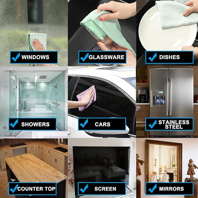 Streak Free Miracle Cleaning Cloths Easy Clean Nanoscale,Fish Scale Microfiber Window Mirror Glass Car Stainless Steel Cleaning,Lint Free Dish cloth Wine Glass Polishing Towel,Reusable,Pack 6,Blue