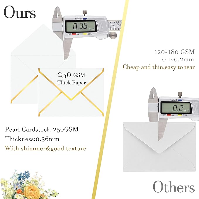 60 Pack Gold Envelopes 5x7 Lvory White, 250G Pearled Cardstock A7 Envelopes for Invitations Business Mailing Envelope with Gold Foil Border, A6 4x6 Envelopes for Wedding Baby Shower Cards