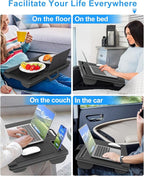 Laptop Lap Desk, Portable Large Laptop Desk for Bed, Up to 17 Inch Lap Pad Tray with Wrist Rest, Mouse Pad, Tablet Phone Slot, Portable Handle, Cushion (Black)