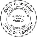 Round Notary Stamp for State of Vermont- Self Inking Stamp - Top Brand Unit with Bottom Locking Cover for Longer Lasting Stamp - 5 Year Warranty