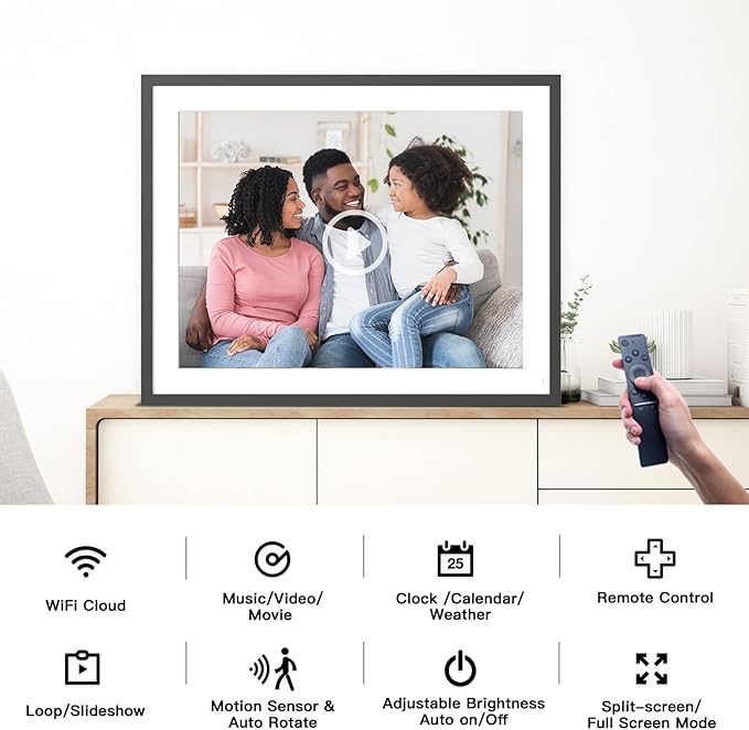 Large 32GB Digital Picture Frame Electronic Calendar - 16.2 Inch Wall Mountable Wi-Fi Picture Frame, Auto-Rotate, Motion Sensor, Share Photos Video via App Email, Free Cloud Storage, Gift for Him