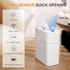 MOPALL Automatic Motion Sensor Bathroom Trash Can with Lid, 3 Gal Touchless Trash Can Auto-Adsorption Garbage Can, Slim Smart Trash Bin Waterproof Waste Basket for Bedroom, Kitchen, Office, Toilet, RV