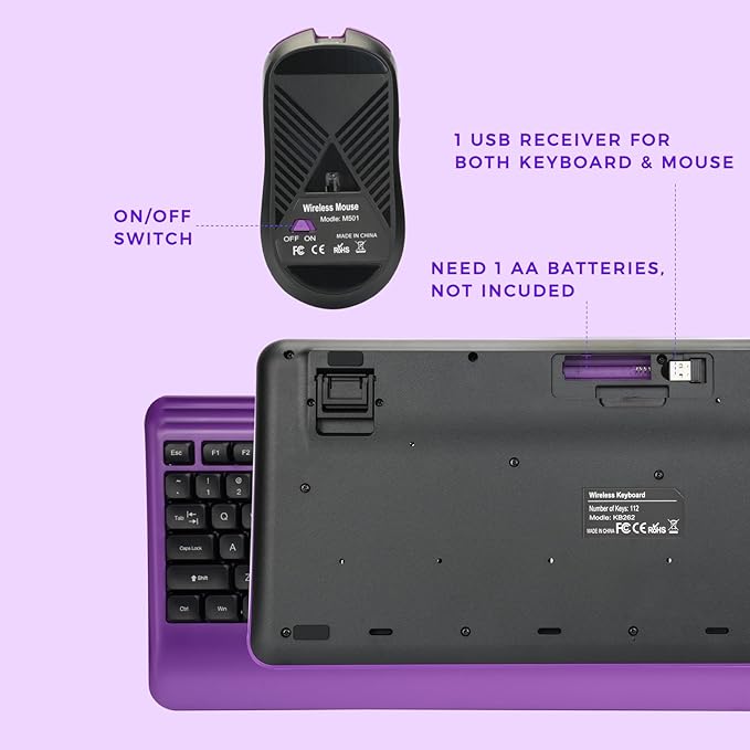 Silent Wireless Keyboard and Mouse Combo - Keyboard with Large Print Cover, 2.4GHz Full-Sized Ergonomic Keyboard with Wrist Rest and Mouse for Laptop, PC, Notebook, Desktop