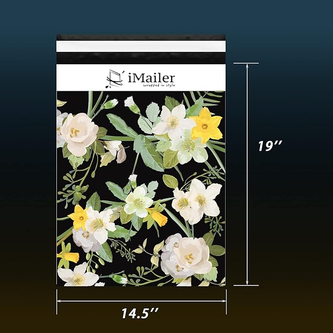 100 Count - 14.5 x 19 inch Poly Mailer Mailing Shipping Black Flower Envelope Package Bags-Self Seal…