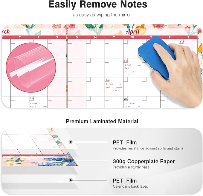 Ospelelf Undated Wall Calendar 2025 Large Laminated Dry Erase Calendar 36.6'' x 48'' Yearly 12 Month Family Calendar