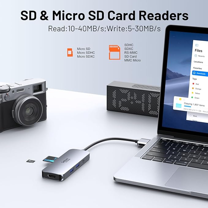 Selore Docking Station for MacBook Pro Air, USB C Hub for MacBook,Dual HDMI Adapter for USB for MacBook,Docking Station Dual Monitor for MacBook Pro Air with Dual HDMI,USB C,2 USB A,PD,SD/TF Reader