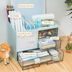 Desk Organizer with 3 Drawer, Multi-Functional Pencil Pen Holder for Desk, Desk Organizers and Storage with 8 Compartments, Desktop Organizer for Office Home Art Supplies (Blue)