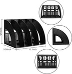 SAYEEC File Holder Storage Folder 4 Compartment Standing Desktop Hollow Organizer Black Files Shelf Frame Thicken Plastic Paper Notebook Magazine Bookstore for Office School Supplier Students