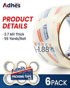 ADHES Super Clear Packing Tape, 6 Rolls x 1.88 Inch x 55 Yards, 2.7 mil Heavy Duty Shipping Tape Strong & Durable Package Tape for Shipping, Moving, Mailing and Sealing