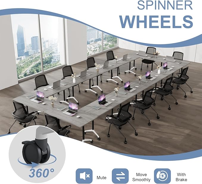 Folding Conference Table, Mobile Training Table for Office Conference, Modern Modular Rectangular Work Desk Meeting Seminar Work Tables with Caster Wheels, Large Breakroom Tables (4Pack L63in)