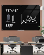 Magnetic Glass Whiteboard，72"x48" Wall Mounted Frameless Dry Erase Board for Office, Home & School Black