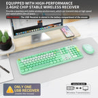 FOPETT Wireless Keyboard and Mouse Combo - 2.4G Full-Sized Cute Colorful Retro Keyboard with Round Keycaps 104 Keys Typewriter Keyboard for Laptop/Windows/PC-Green Colorful