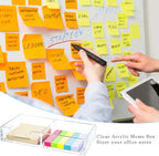 Sticky Notes Holder 2in1 Memo Pad Dispenser,7.8" x 3.9" x 1.4" Clear Desk Supplies Organizer Accessories for Office Home School Post Bank (DP013)