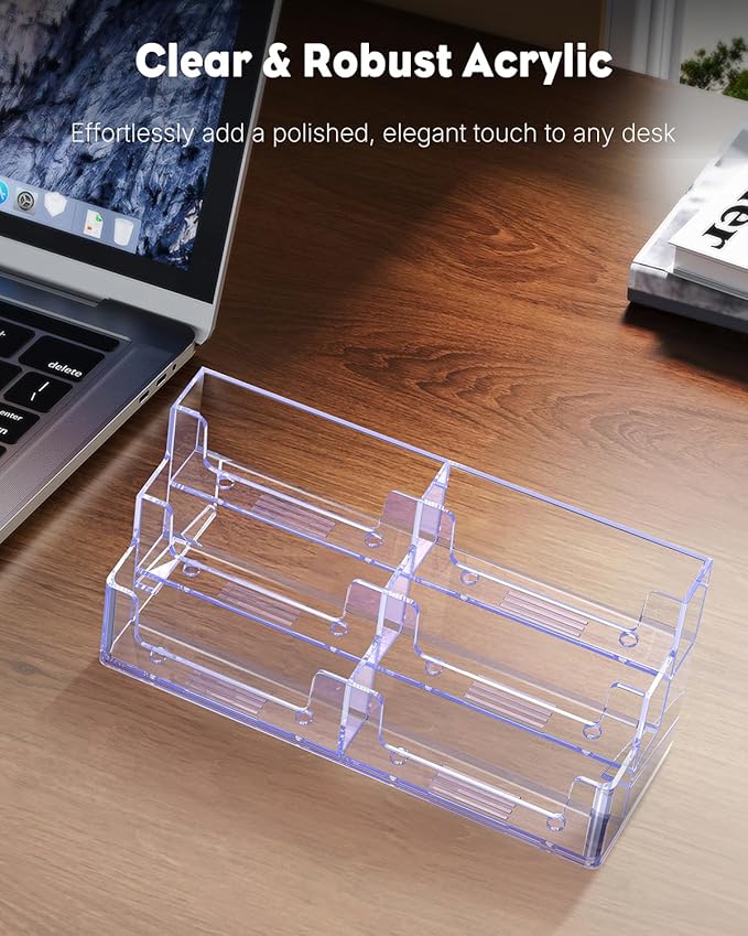Uniclife 2 Pack Acrylic Business Card Holder for Desk 3 Tiers 6 Slots Clear Business Card Display Stand for Men & Women Desktop Business Card Organizer Card Stand for Office Home, 360 Card Capacity
