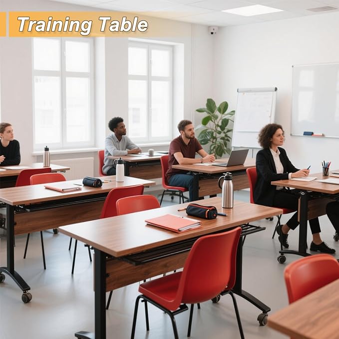 Conference Room Table with Silent Wheels, Mobile Folding Conference Table for 16 Person,Flip Top Office Training Tables with Walnuts Wood Tabletop, for School,Business Meeting Rooms (2 Pack 71in)