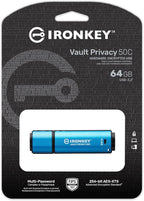 Kingston Ironkey Vault Privacy 50 USB-C 64GB Flash Drive | FIPS 197 Certified | XTS-AES 256-bit | BadUSB and Brute Force Protection | Mult-Password Option | IKVP50C/64GB