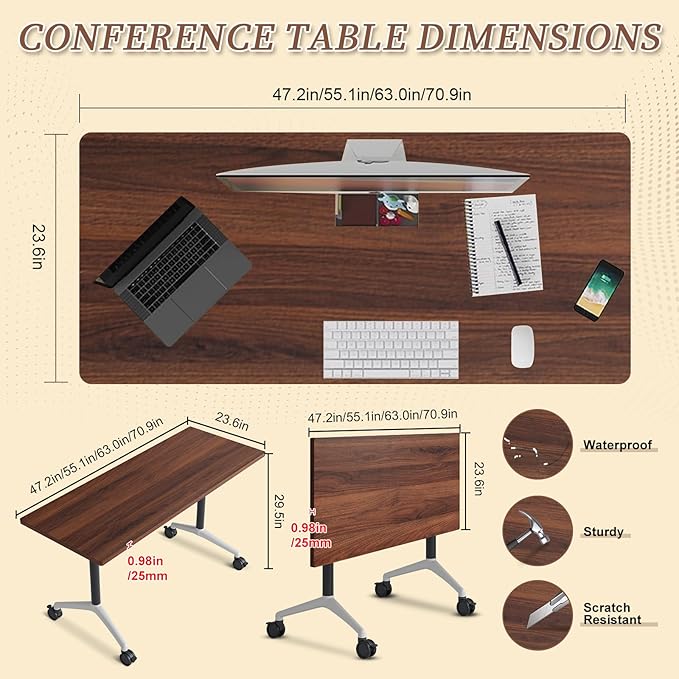 Folding Conference Room Table, Modern Conference Tables with Wheels, Large Rectangular Mobile Training Tables for Office Classroom, Foldable Modular Boardroom Seminar Table (4pack L47.2in)