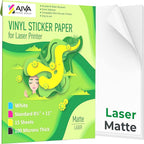 Printable Vinyl Sticker Paper for Laser Printer - Matte White - 15 Self-Adhesive Sheets - Waterproof Decal Paper - Standard Letter Size 8.5"x11"