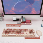 Wireless Keyboard and Mouse, KOOTOP Cute Keyboard and Mouse, 2.4G Wireless Keyboard with Retro Round Keycap for PC, Mac, Laptop,Computer Windows (Milk Tea)
