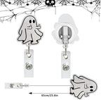 Halloween Badge Reel Funny Middle Finger Ghost Designs Cute Glitter Spooky Acrylic ID Clip Badge Holder with Alligator Clip for Nurse Nursing RN CNA LPN Medical Worker & Office Staff Gift