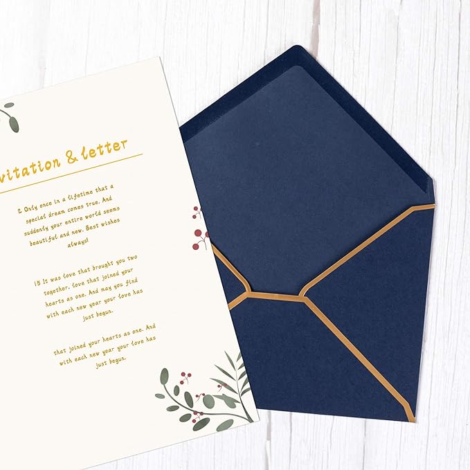 50 Pack Navy Blue A6 Envelopes 4x6 Self-Adhesive V Flap Envelopes with Gold Border for Office, Wedding Gift Cards, Invitations, Graduation, Baby Shower, Parties (4.75x6.5 inches)