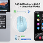 TECKNET Wireless Mouse (BT5.0/3.0 & 2.4G) Rechargeable 4800 DPI Silent USB A & Bluetooth Mouse 6 Buttons, Wide Compatibility - Lightblue