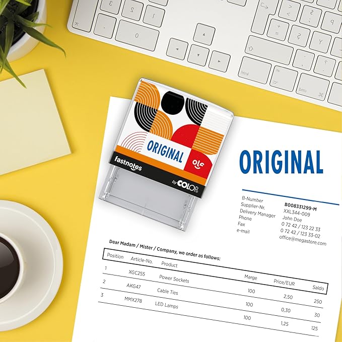 Fastnotes Original Self-Inking Rubber Stamp by COLOP - Great for Office Documents, Notary, Warehouse, Accounting Paperwork, Business, and Legal Documentation - Blue Ink (Original- Blue)