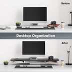 Fenge Acrylic Monitor Stand Riser, 42.5 Inches Dual Monitor Stand with Metal Storage, 2 Tier Acrylic Computer Riser for Desk, Clear Laptop Stand for PC, Laptop, Printer, TV, Black