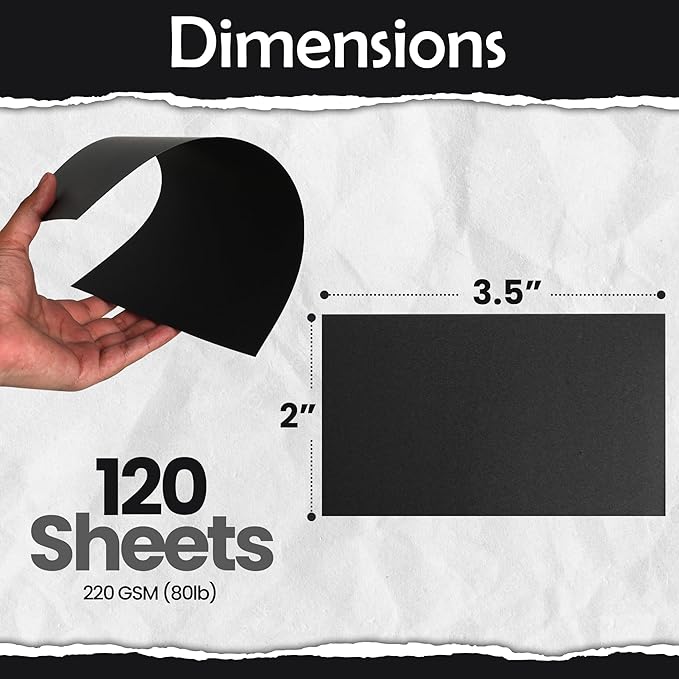 SANZIX 120 Pack Blank Business Cards 2" x 3.5" 220 GSM-80 Lbs Customizable Black Cardstock Business Card Paper for Printer | Black Blank Thankyou & Message Cards.